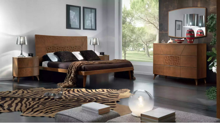 Slaapkamer set Bed 2x Nachtkastjes Ontwerp Luxe Bedden bruin 3-delig.