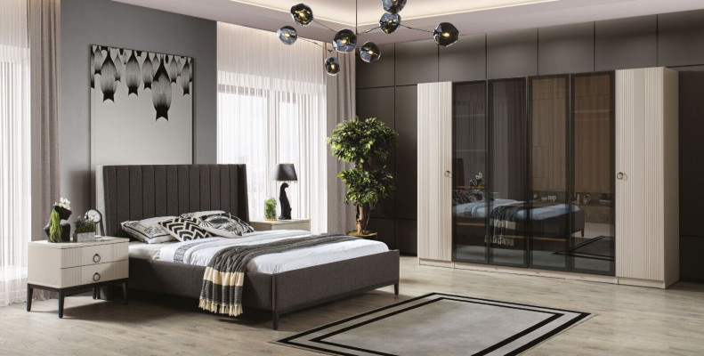 Slaapkamer set Bed 2x Nachtkastjes Kledingkast Moderne meubels 4-delig