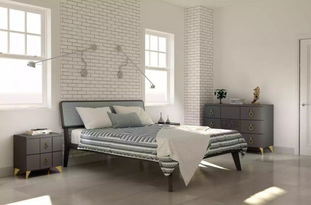 Slaapkamer set Luxe bed 2x nachtkastjes Design grijs 3-delig commode