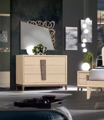 Slaapkamer set Luxe dressoir Spiegel Design meubels beige 3-delig Hout