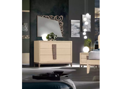 Slaapkamer set Luxe dressoir Spiegel Design meubels beige 3-delig Hout