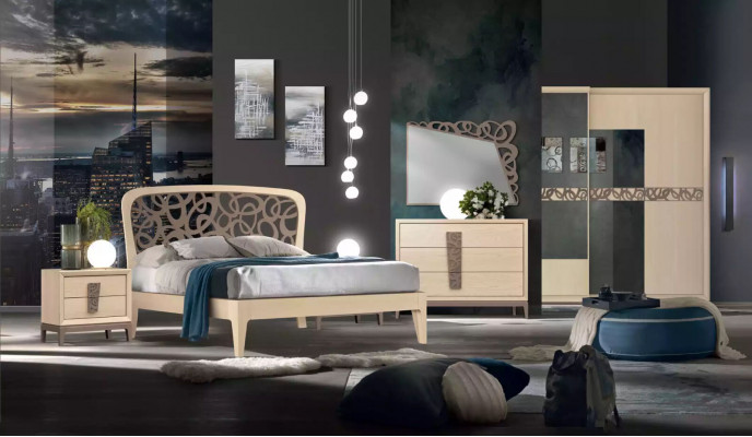 Slaapkamer set Luxe dressoir Spiegel Design meubels beige 3-delig Hout