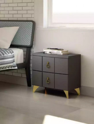 Slaapkamer set Luxe bed 2x nachtkastjes Design grijs 3-delig commode