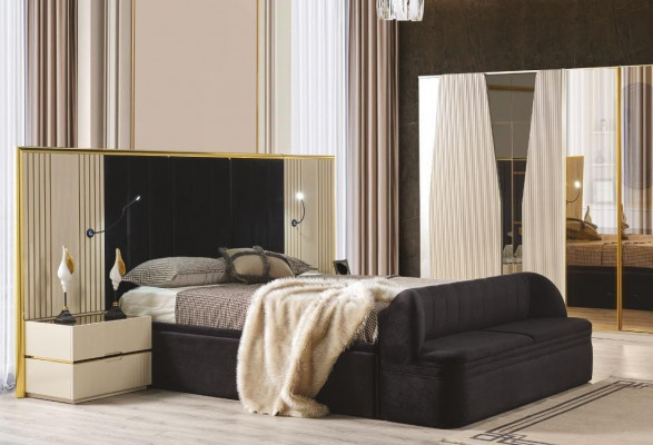 Slaapkamerset van 4-delige luxueuze houten meubelen, elegant kastje nachtkastje krukje