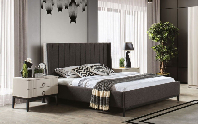 Stijlvolle slaapkamer set bed en 2x nachtkastjes luxe meubels 3-delig grijs