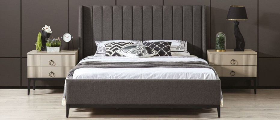 Stijlvolle slaapkamer set bed en 2x nachtkastjes luxe meubels 3-delig grijs