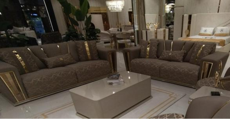 3+3 zits Moderne bankstel Fauteuil Textiel Grijs Bank 3-zits Luxe Compleet 2-dlg