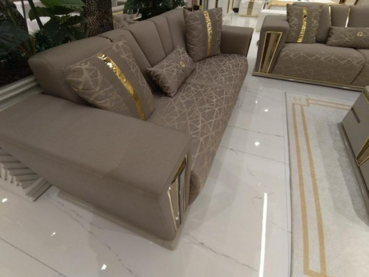 3+3 zits Moderne bankstel Fauteuil Textiel Grijs Bank 3-zits Luxe Compleet 2-dlg