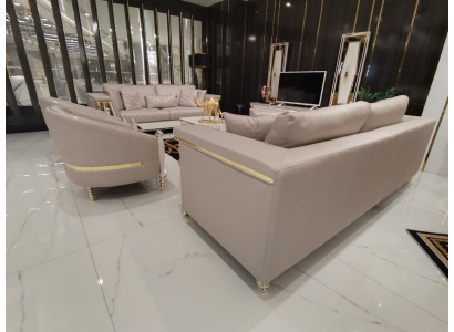 Luxe bankstel 3+3+1 zits designmeubels Beige fauteuil bankstel Textiel Hout Nieuw