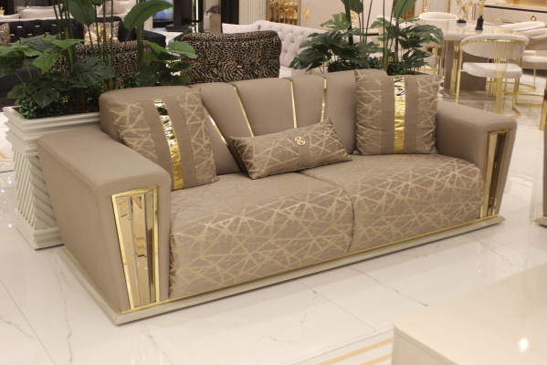 Sofa set compleet modern 3+3+1+1 zitsbank + salontafel textiel bank hout