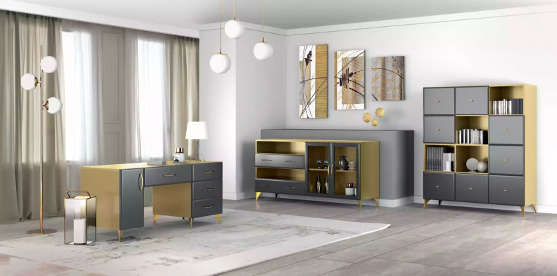 Woonkamerset Bureau Dressoir Boekenkast 3-delige Tafel Meubels Hout  Woonkamerset Bureau Dressoir Boekenkast 3-delige Tafel Meubels Hout