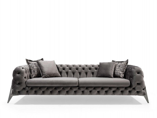 Designer Grijze 4-Zits Bank Luxe Vierzits Beklede Meubels Banken