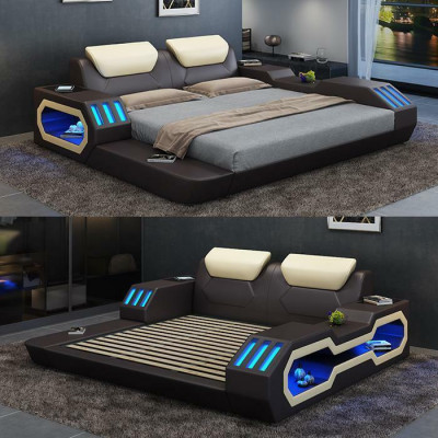 Luxus Design Bedframe Bed Leather Beds USB luxury Double Hotel Upholstered Bed