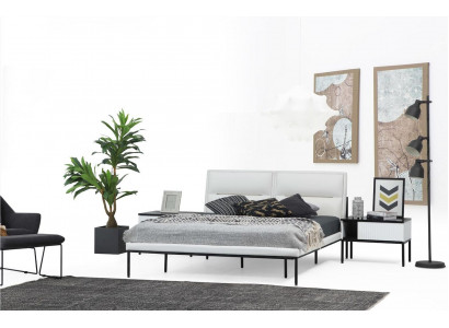 Garnituur slaapkamer tweepersoonsbed bed nachtkastjes wit set 6 delen modern.