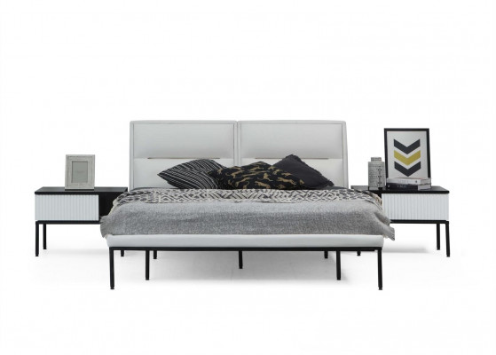 Garnituur slaapkamer tweepersoonsbed bed nachtkastjes wit set 6 delen modern.