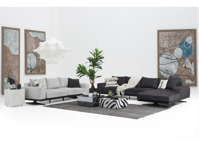 Bankstel Hoekbank L-Vorm Tweezitter Zits Fauteuil Stof Grijs 3-delig