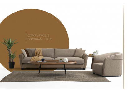 Bankstel 3-zits fauteuil Driezits Modern Stof Beige Set Design