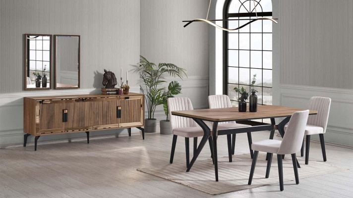 Eetkamer Luxe Eethoek Eettafel Set 10-delig Eetkamer Bruin Hout