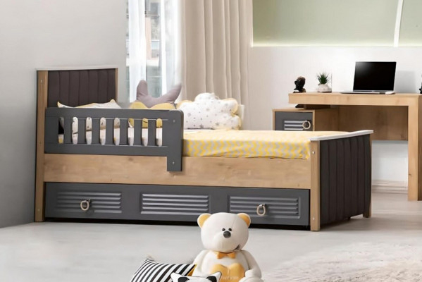 Bedframe kinderbed bed kinderkamer kinderkamer meubilair grijs hout