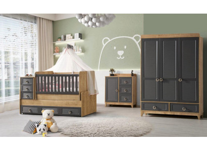 Stijlvol kinderkamermeubilair kinderkamer kinderbed grijs hout set 4-delig.