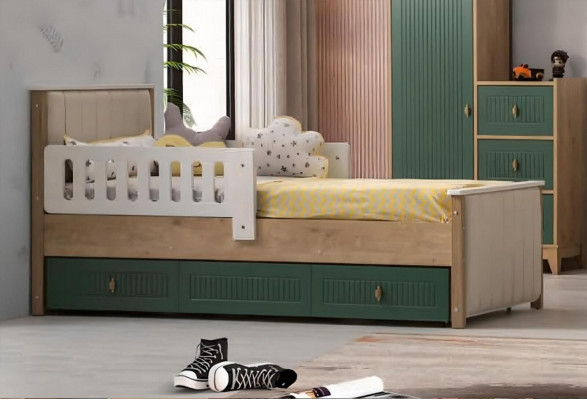 Stijlvol kinderbed 200 cm tienerbed hout kinderkamer stof modern