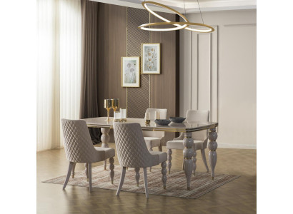 Beige eettafel Luxe houten tafel Design eetkamermeubels Nieuw