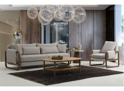 Bankstel 21-zits fauteuil tweezitter modern stof grijs set design