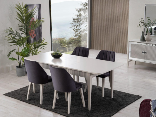 Eettafel Uittrekbaar Modern Eetgroep Eetkamer Set 9-delig Grijs Hout