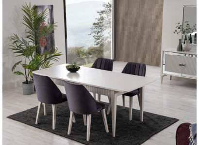 Eettafel Uittrekbaar Modern Eetgroep Eetkamer Set 9-delig Grijs Hout