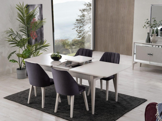 Eettafel Uittrekbaar Modern Eetgroep Eetkamer Set 9-delig Grijs Hout