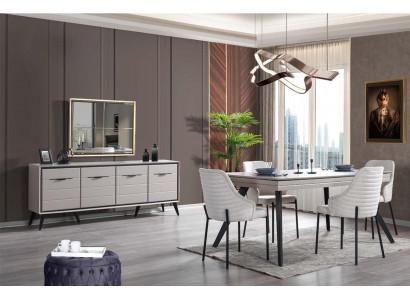 Moderne eetkamer houten meubels luxe dressoir spiegel eettafel 6 stoelen