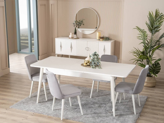 Eetkamerset eetkamergroep eettafel set 9-delig eethoek wit hout groot