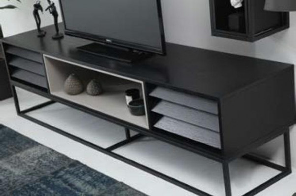 Wandmeubel RTV Lowboard Rekken TV-standaard Set Hout Modern Zwart Ontwerp