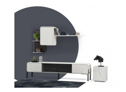 Woonkamerwand RTV laag dressoir planken kast TV-standaard set hout modern wit