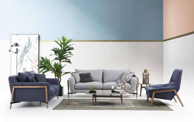 Driepersoonsbank 3-zits Stof Modern Bankstellen Design Woonkamer Blauw.