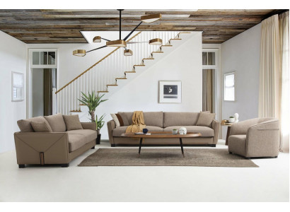 Modern bankstel set 3-zits fauteuil driezitter modern stof beige set van 3 delen