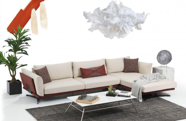 Bankstel Hoekbank L-vorm 3-zits Beige Modern Stoffen Bankstel Set Hoek