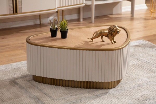 Driehoekige salontafel wit-bruine woonkamertafel houten tafels