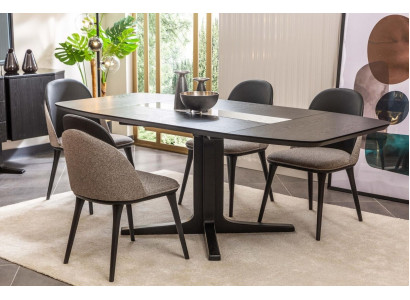 Ontwerper eetkamer meubelen Zwarte houten eettafel Luxe gestoffeerde stoelen