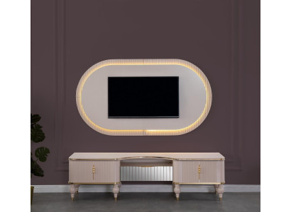 Moderne beige woonkamerset ontwerper RTV-lowboard muurpaneel 2-delige set