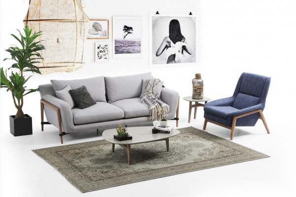 Bankstel 3-zits fauteuil Driepersoons stoffen banken Modern design Grijs