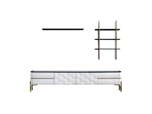 Witte tv-kast ontwerper 2x planken woonkamer Stijlvol set 3-delig nieuw