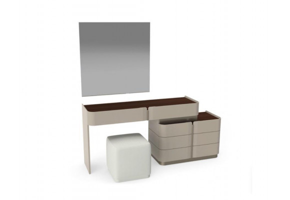 Kaptafel met spiegel, chique witte kruk, complete set slaapkamer Nieuw 3-delig.