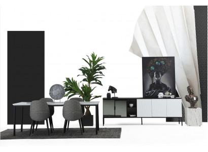 Eetkamergroep Eettafel Stoelen Dressoir Tafel Hout Set 6-delig Wit