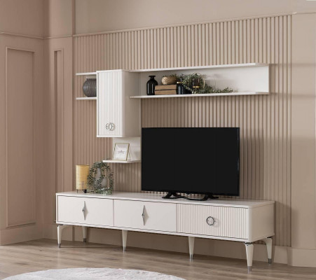 Volledige tv-standaardkast RTV Lowboard woonkamer planken wit hout