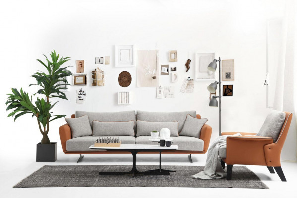 Sofaset 21-zits woonkamerbank Oranje stof fauteuil tweezits