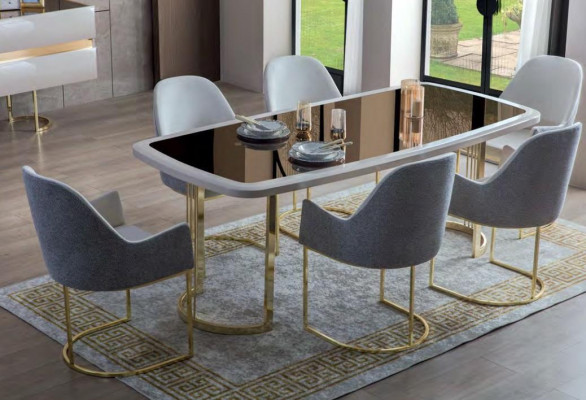 Nobel eetkamerset Luxe glazen tafel Roestvrijstalen stoelen Modern 7-delig set