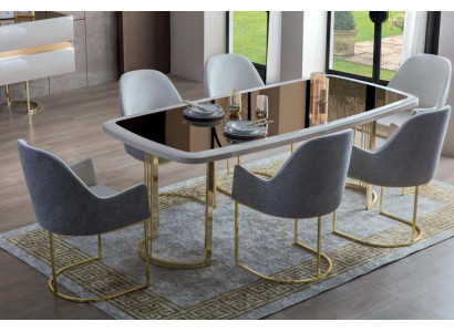 Nobel eetkamerset Luxe glazen tafel Roestvrijstalen stoelen Modern 7-delig set