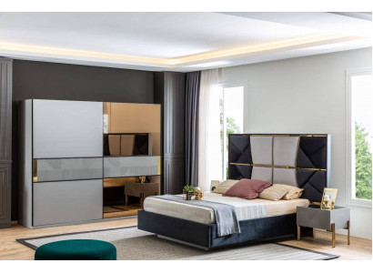 Modern slaapkamer set ontwerpers bed 2x nachtkastjes kledingkast