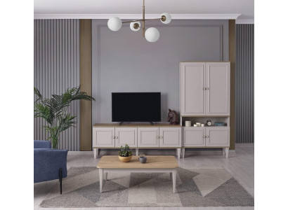 Set van tv-standaard kast RTV laagbord woonkamer planken Grijs Hout